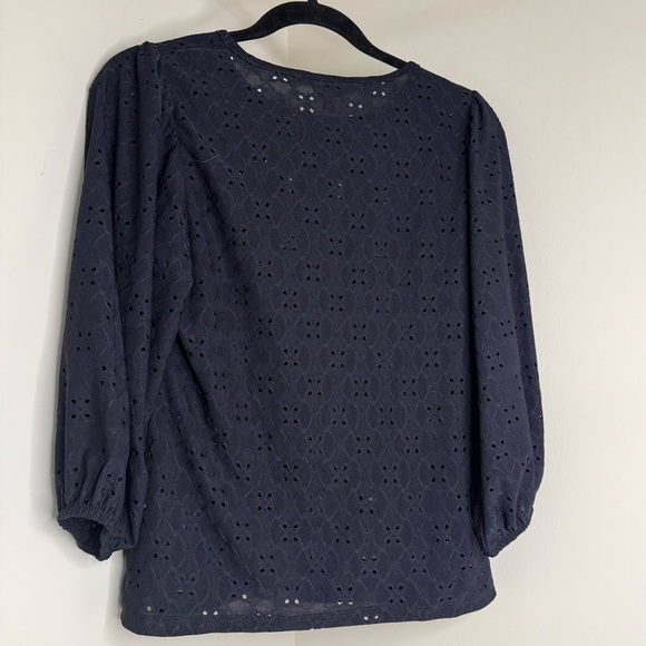 Black Eyelet Blouse – Feminine Cottagecore Top 3/4 Bishop Sleeves, Size Small - Picture 2 of 6